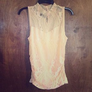 A. Byer high neck cream lace top